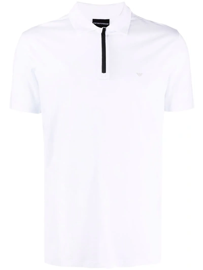Emporio Armani Performance Zip Polo Shirt In White