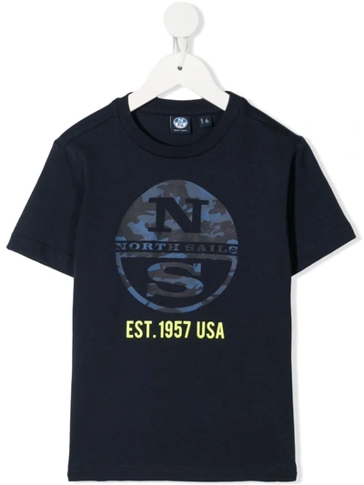 North Sails Kids' Logo-print Cotton T-shirt In Blue