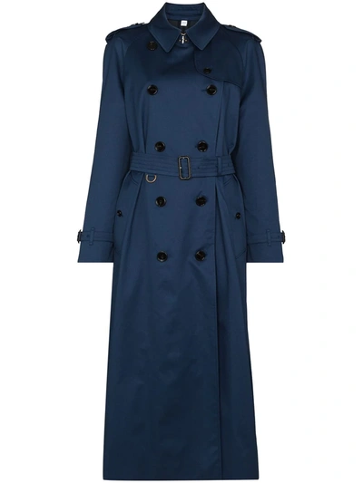 Burberry Long Waterloo Cotton Canvas Trench Coat In Dark Blue