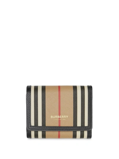 Burberry Small Icon Stripe Folding Wallet In Neutrals