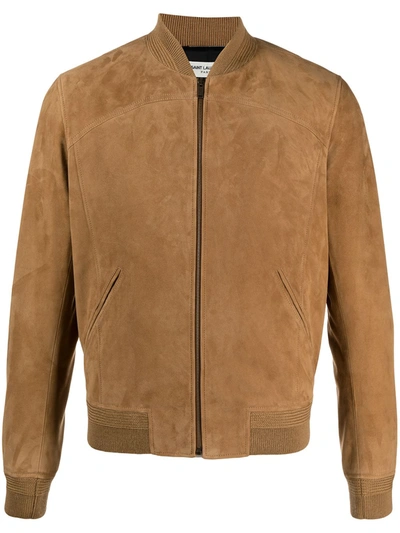 Saint Laurent Suede Bomber In Camel Colour In Neutrals