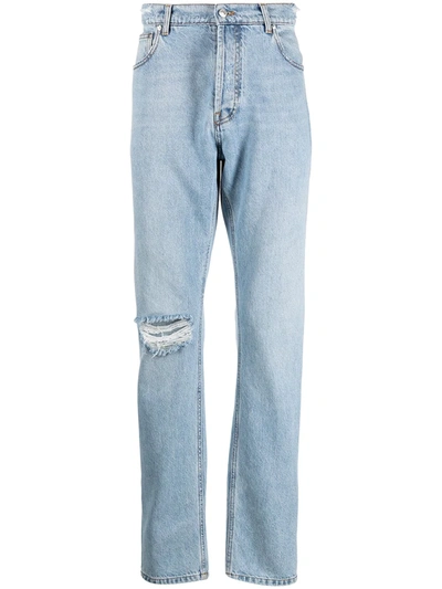 Msgm Ripped-knee Straight-leg Jeans In Blue