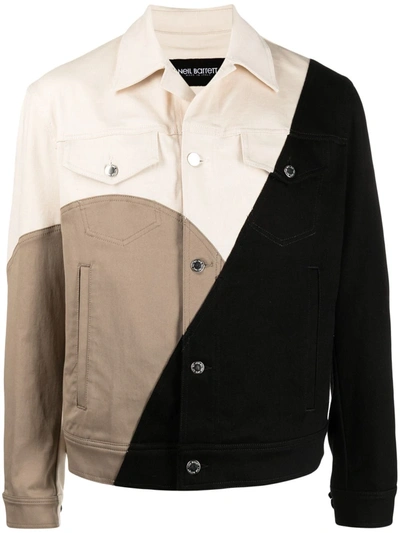 Neil Barrett Modernist Panelled Denim Jacket In Beige,brown,black