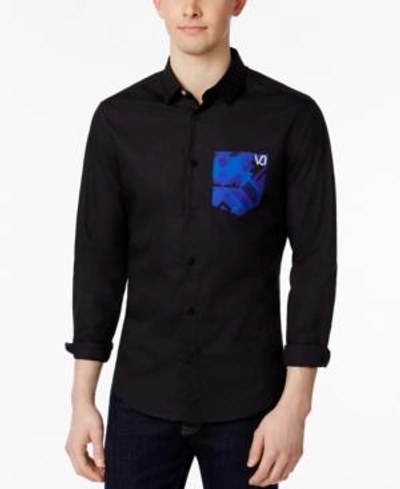 Versace Men's Contrast Pocket Shirt In Nero