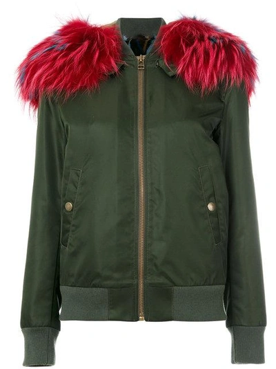 Mr & Mrs Italy Fur Lined Bomber Jacket In Green