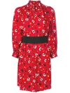 Marc Jacobs Painted Flower Silk Jacquard Shirt Dress With Belt In Red