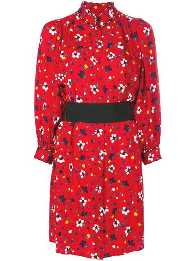 Marc Jacobs Painted Flower Silk Jacquard Shirt Dress With Belt In Red