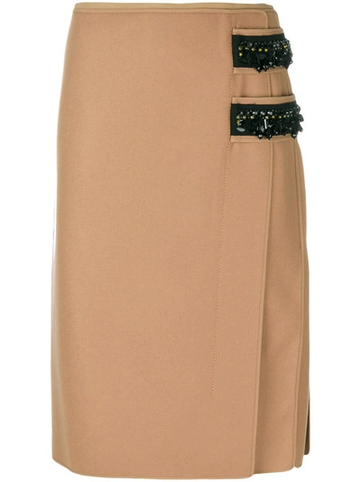 N°21 Nº21 Contrast Embellished Pencil Skirt - Brown In Beige