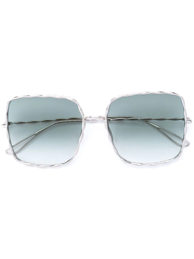Elie Saab Palladium-plated Square-frame Sunglasses In Silver