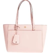 Tory Burch Robinson Small Saffiano Leather Zip-top Shoulder Tote Bag In Pale Apricot / Royal