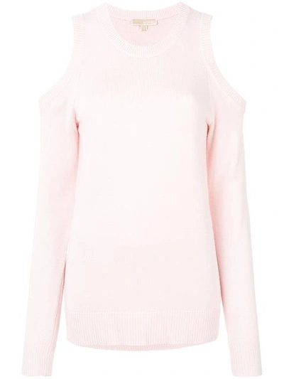 Michael Michael Kors Cold-shoulder Knitted Sweater In Pink