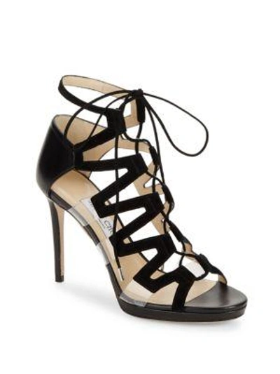 Jimmy Choo Woman Dani Lace-up Leather, Suede And Acrylic Sandals Black