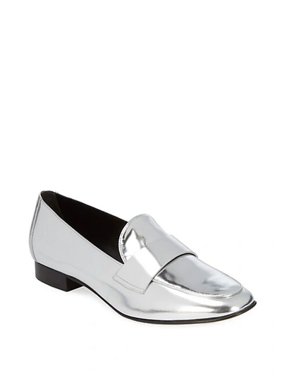 Diane Von Furstenberg Woman Metallic Leather Loafers Silver