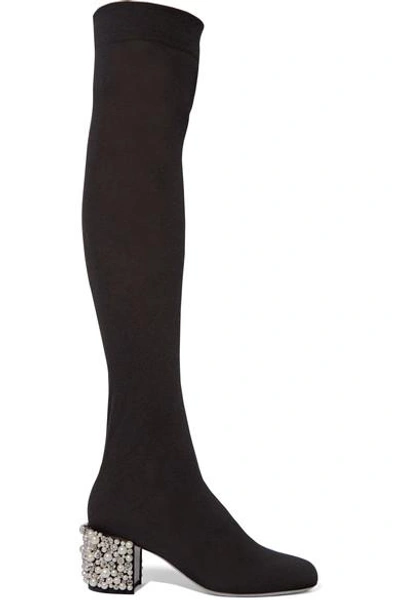 René Caovilla Embellished Stretch-knit Over-the-knee Boots