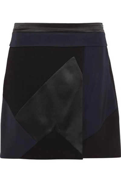 Victoria Victoria Beckham Patchwork Silk-satin, Twill And Wool-crepe Mini Skirt In Black