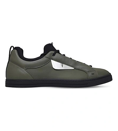 Fendi Monster Leather Trainers In Khaki