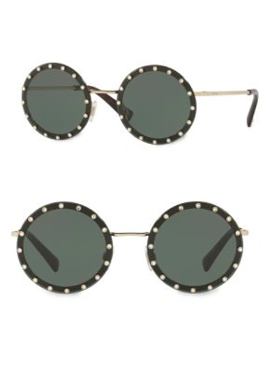 Valentino 52mm Crystal-trim Round Sunglasses In Gold Green