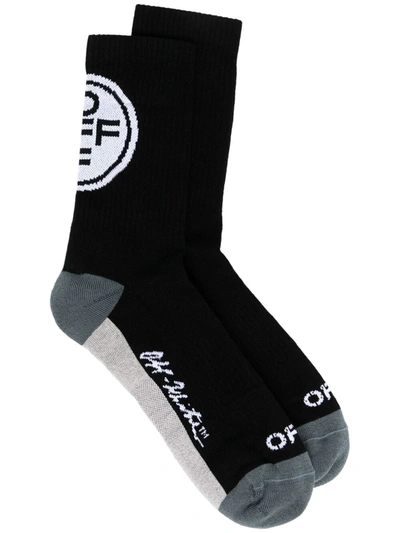 Off-white Intarsia-knit Logo Socks In Black