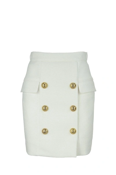 Balmain Short Skirt With Double Button In White