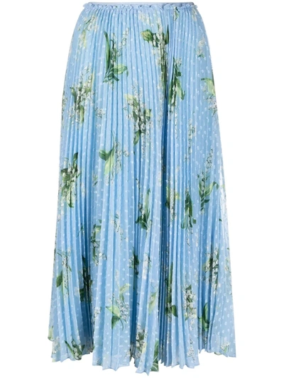 Red Valentino Redvalentino Floral Printed Pleated Midi Skirt In Blue
