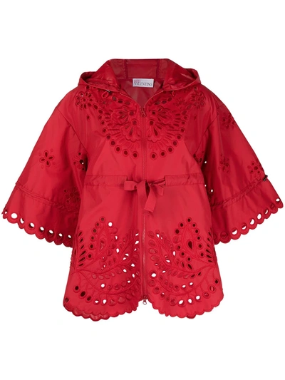 Red Valentino Cherry-red Floral Embroidery Hooded Jacket