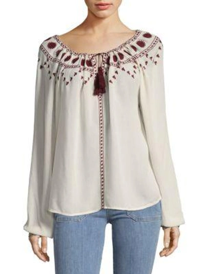 The Kooples Embroidered Drawstring Top In White