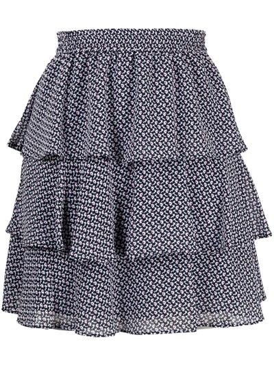 Michael Michael Kors Tiered Ruffled Floral-print Crepe De Chine Mini Skirt In Blue