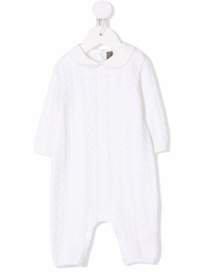Little Bear Babies' Cable-knit Virgin Wool Romper In White