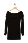 Go Couture Foldover Off-the-shoulder Tunic Sweater In Black