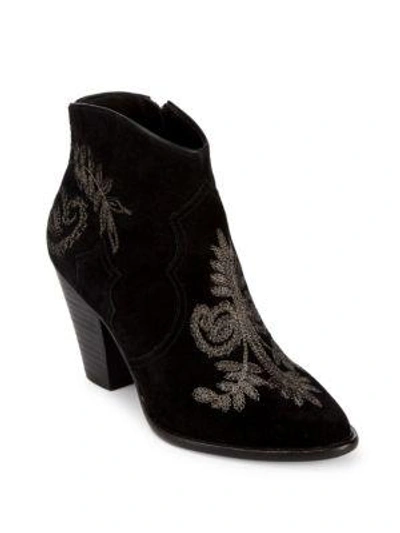 Ash Embroidered Leather Booties In Black