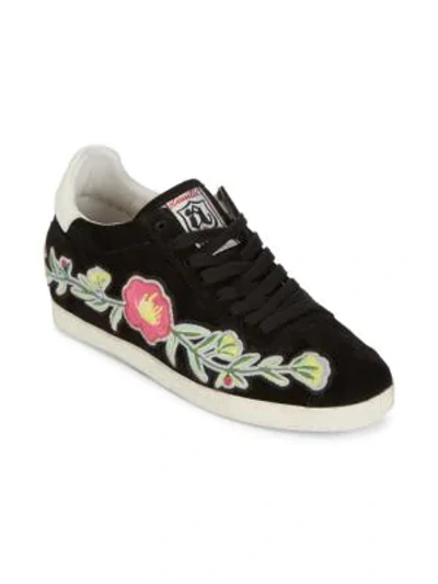 Ash Gull Embroidered Hidden Wedge Lace Up Sneakers In Black