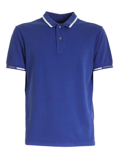 Emporio Armani White Details Polo Shirt In Blue