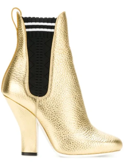 Fendi Metallic Textured-leather Ankle Boots In Platinum