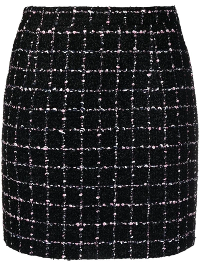 Alessandra Rich Black Checked Cotton Blend Tweed Bouclé Mini Skirt In Nero