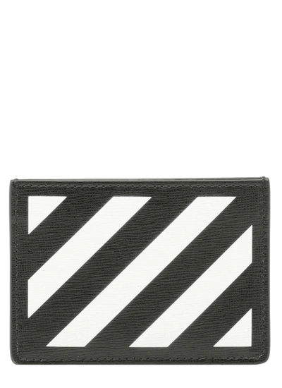 Off-white Diag Leather Card Holder In Black White