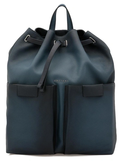 Orciani Pebbled Leather Backpack In Blue