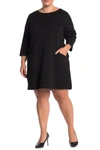Nina Leonard Jewel Neck Three-quarter Sleeve High Tech Dress In Black
