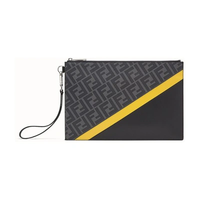 Fendi Ff Fabric And Leather Pouch In Black