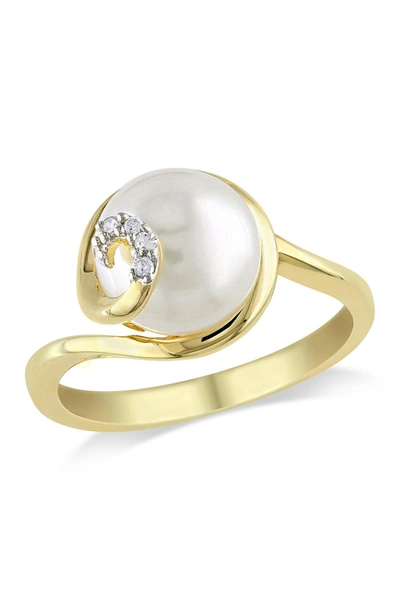 Delmar Diamond & White 9-9.5mm Freshwater Pearl Ring