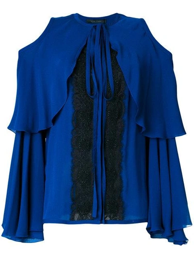 Elie Saab Cold Shoulder Georgette & Lace Shirt In Blue