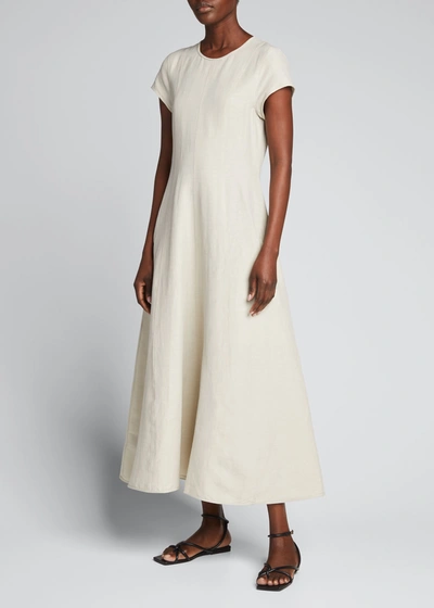 Totême Solid Stretch Linen A-line Midi Dress In Oyster 342