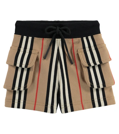 Burberry Baby Icon Stripe棉质针织短裤 In Beige