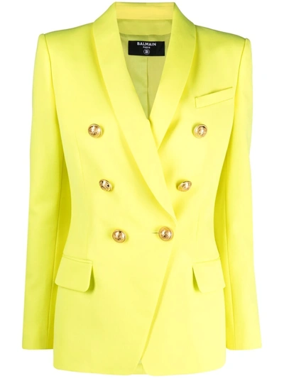 Balmain Double-breasted Button Blazer In Yellow