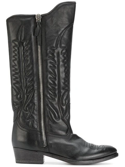 Golden Goose Pointed-toe Cowboy Boots In Dark Grey Leather