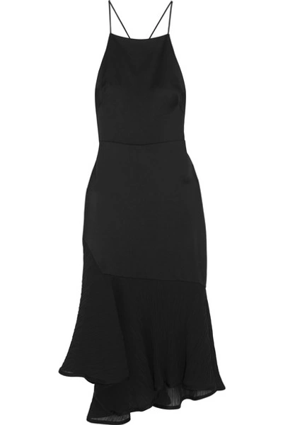 Jason Wu Asymmetric Plissé Chiffon-paneled Satin Dress In Black