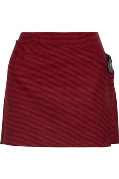 Helmut Lang Woman Wrap-effect Houndstooth Wool-blend Mini Skirt Crimson In Red
