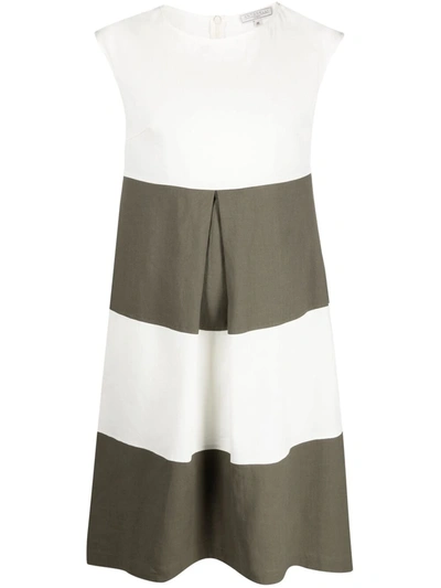 Antonelli Striped Down Sleeves Dress In White Military Green
