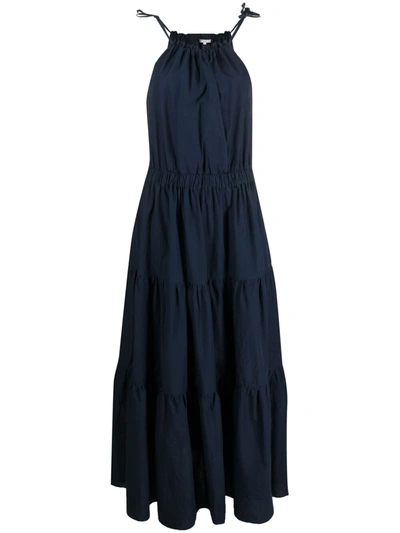 Antonelli American Neck Thin Strap Dress W/flounce In Blue