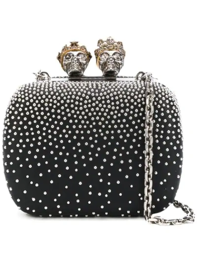 Alexander Mcqueen Mini Queen And King Skull Clutch In Black