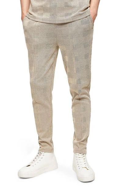 Topman Plaid Classic Fit Joggers In Stone